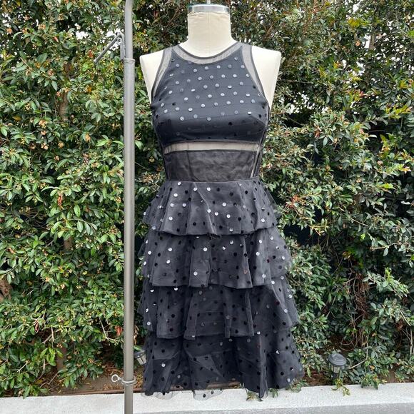 New with Tags 2K Theory Metallic Dot Silk Black Damia Ruffle Evening Dress - Picture 1 of 12